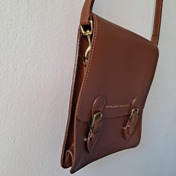 Pittards England College Satchel North South Crossbody Bag in Tan Brown Leather - Picture 9 of 16